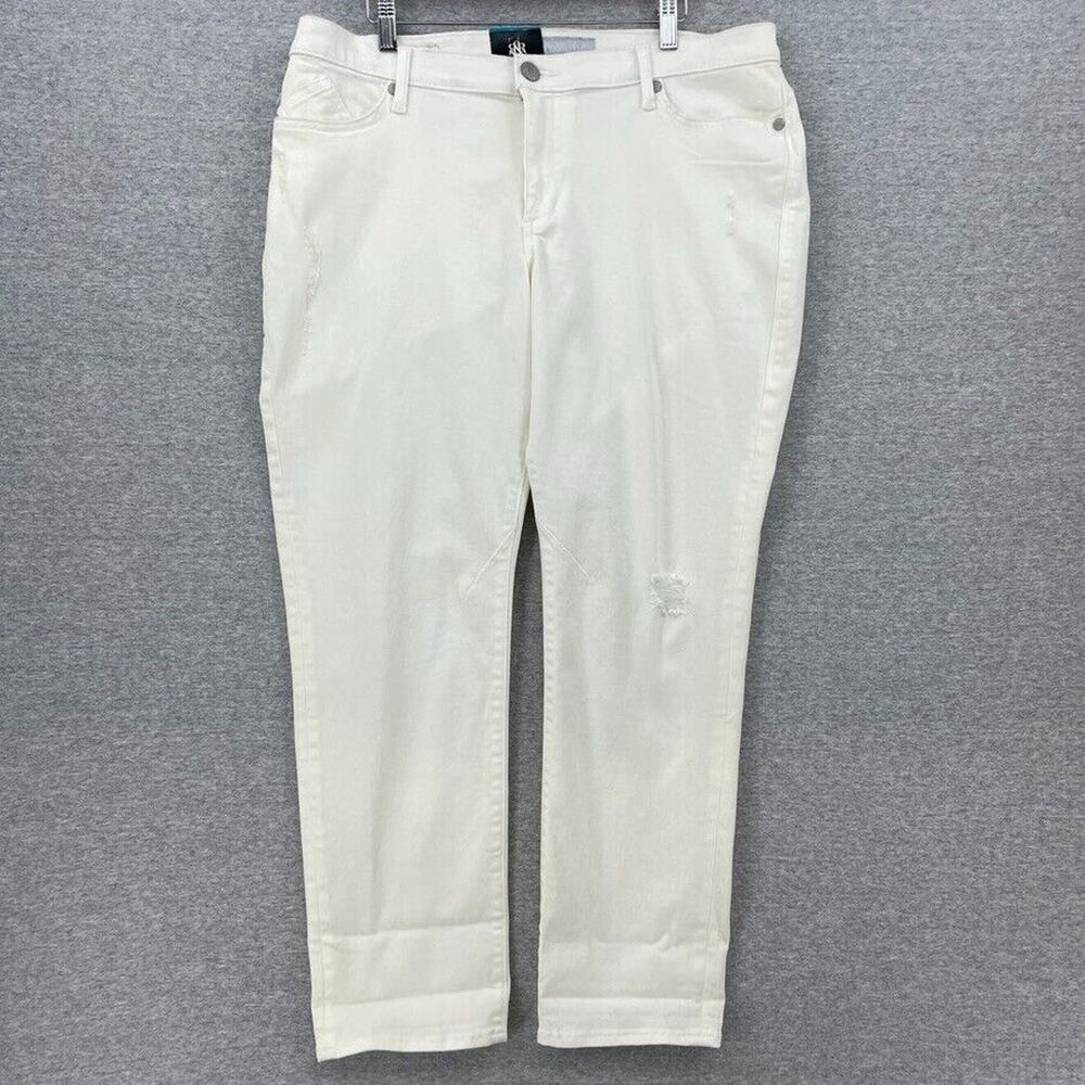 Rock & Republic Jeans Womens 16M Plus White Distressed Boyfriend Relaxed Fit NEW
